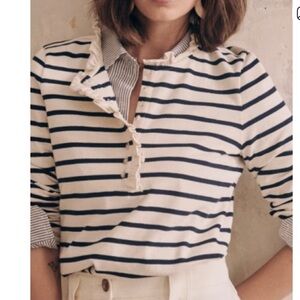 🆕 Sézane Gael Marinere Long Sleeve Shirt in Ecru Navy Small